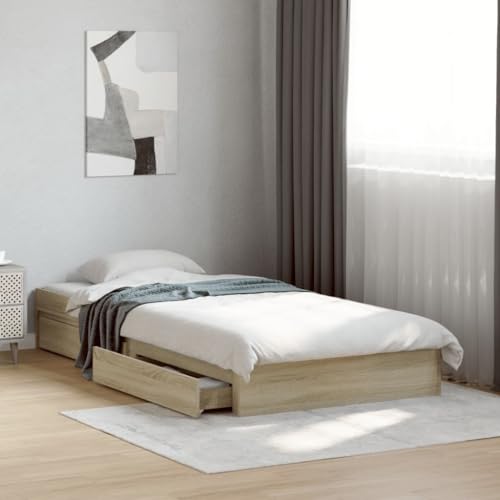 vidaXL Bettgestell, Bett mit Schubladen für Schlafzimmer, Bettrahmen mit Lattenrost, Schlafzimmerbett Einzelbett, Sonoma-Eiche 90x200cm Holzwerkstoff