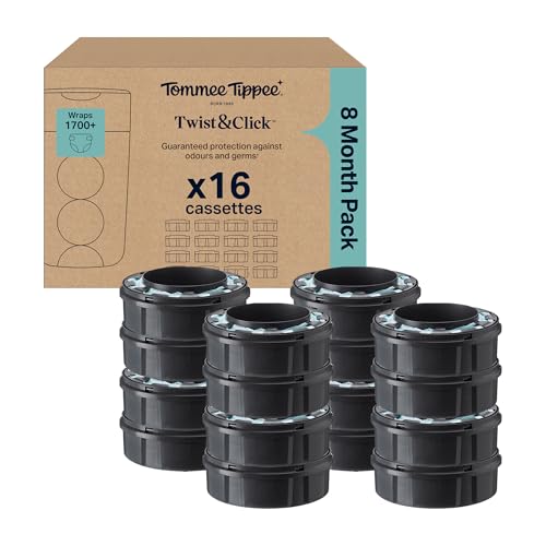 Tommee Tippee Twist and Click Advanced Nappy Bin Original Refill Cassettes, Exclusive Pack of 16, each 10.5 metres, for Easy refill and Great value, 16 X 10.5m (pack may vary)