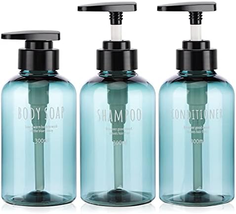 Segbeauty Shampoo and Conditioner Dispensers, 10oz Refillable Pump Bottles for Shower 300ml Body Wash Shampoo Dispenser 3 Packs Empty Plastic Press Bathroom Liquid Body Soap Gel Lotion Dispenser Blue