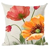 ramirar Pintura al óleo acuarela hermosa rojo naranja grandes flores de amapola brote decorativo funda de almohada cojín hogar sala cama sofá coche algodón lino cuadrado 45,7 cm