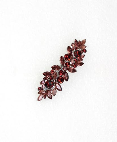Faship Lindo clipe de cabelo floral de cristal de strass bordô