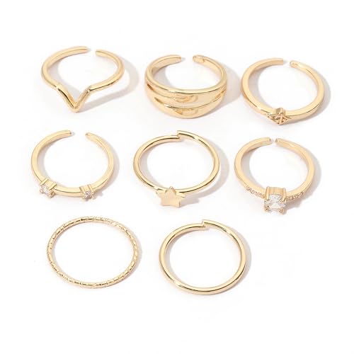 Image of Salty Fashion Nested Nova Finger Rings for Women & Girls | Pack of 8 | Fancy | Adjustable | Stylish & Minimal | Birthday Gift | Aesthetic Jewellery | Accessories for Everyday Wear | Gift for Diwali, Christmas, Marriage, Birthday
