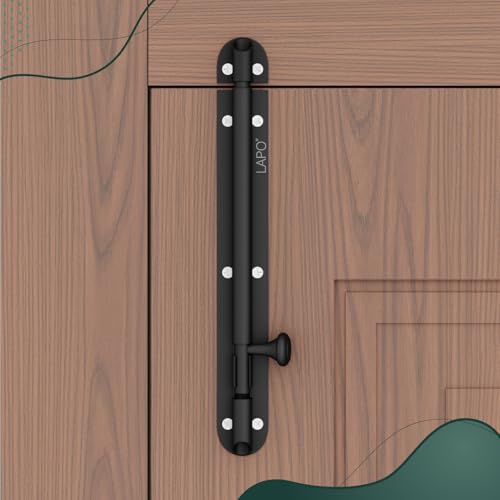 Image of LAPO 8 Inch Black Tower Bolt for Kitchen, Bedroom, Bathroom & Windows, Durable Alloy Latch with Screw Fittings (Black Finish, Pack of 1)