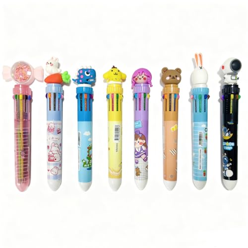 MUFEKUM 8 Stück 10 in 1 Mehrfarbiger Kugelschreiber Cartoon Mehrfarbiger Stifte Einziehbarer Multicolor Stift für Büro Schulbedarf Studenten Kinder Geschenk Kindergeburtstag