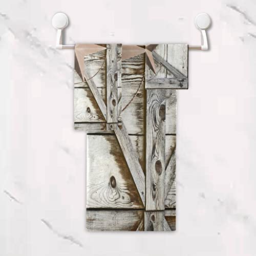 3 Piece Rustic Western Texas Star On Rustic Wooden Board Bath Towels Set Microfiber Absorbent Quick Dry Bathroom Towels (1 Bath Towel,1 Hand Towel,1 Washcloth) Decorative Luxury Towel For Spa Hotel #TOP4