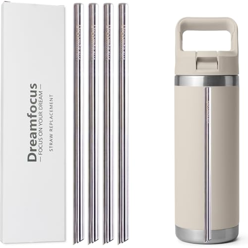 Dreamfocus Reusable Metal Straws Replacement Stainless Steel for YETI RAMBLER Straw Bottle 18 oz 4-Pack