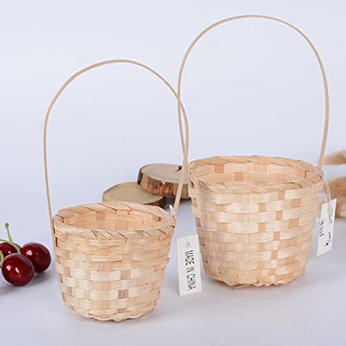 Happyyami 5pcs Wicker Basket with Handle Mini Picnic Basket Flower Girls Basket for Wedding Party Favors Candy Gift Storage Basket Craft
