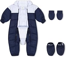 BOSS Snowsuit in Navy with fluffy lining 12m Unisex Gloves attached