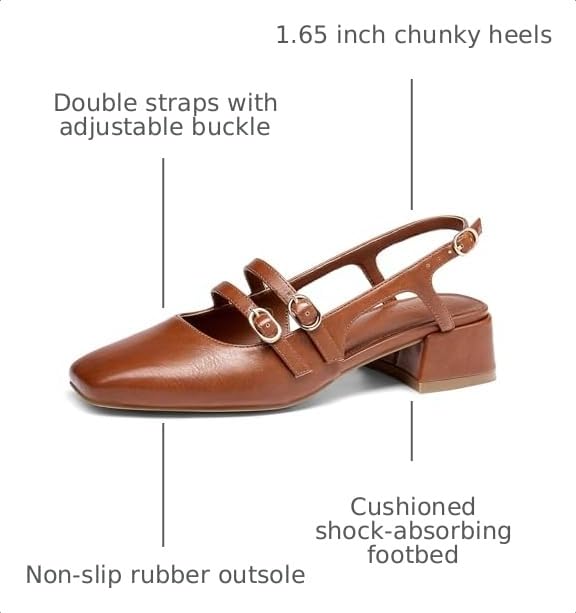 Image of Coutgo Women's Mary Jane Chunky Low Heels Slingback Pumps Closed Square Toe Wedding Dress Shoes