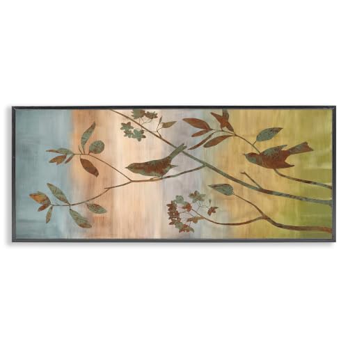 Collaged Bird Botanical Silhouette, 10 x 24 Inch Framed Giclée Print