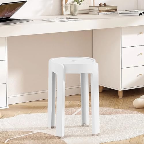 Image of The Artment White Tivo Set of 1 Plastic Stool Modern Stackable Multipurpose Stool with Anti-Slip Base | Lightweight Waterproof PP Stool for Bathroom, Kitchen, Balcony & Living Room, Home & Office