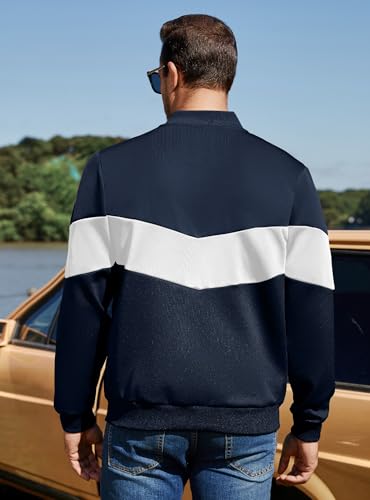 Image of Men's Lightweight Varsity Jacket Casual Bomber Jacket Stylish Color Block Coat