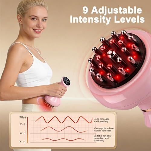 Image of Lymphatic Drainage Massager,5-in-1 Anti Cellulite Massage Tool,Reduce the Appearance of Cellulite & Stretch Marks, Microcurrent, Red Light, Heat & Vibration, Suitable for Full-Body, Bright pink