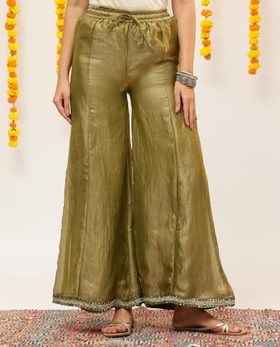 Image of Vbuyz Women Floral Embroidery Stylish A-Line Fandy Silk Kurta With Palazzo