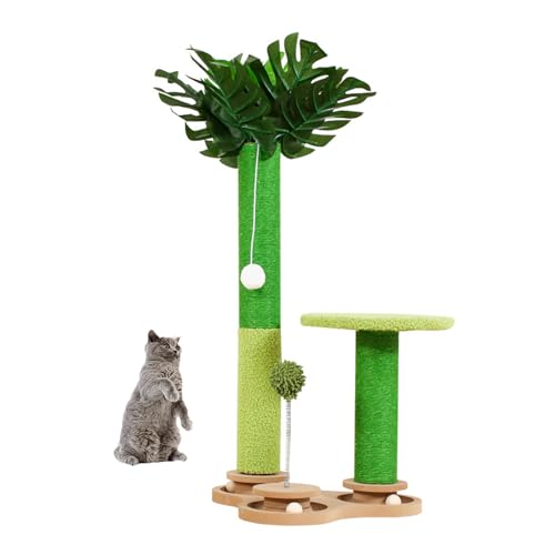 室内猫用爪とぎポスト - サイザルロープ付き猫用爪とぎポスト - インタラクティブボールトラック付きかわいい子猫用キャットツリー爪とぎポスト