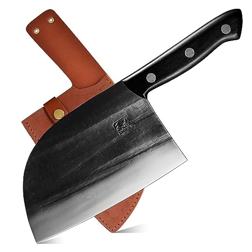 ENOKING Serbian Chef Knife Meat Cleaver Forged Butcher Knife with Full Tang Handle Leather Sheath Kitchen Knife for Kitchen, Camping, BBQ