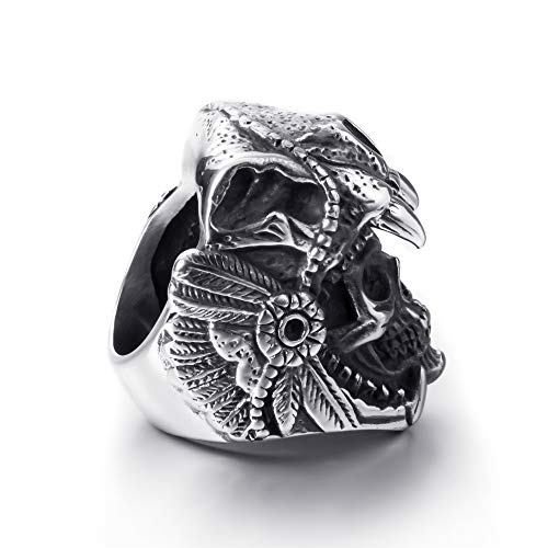 Elfasio Cool Skull Rings For Mens Stainless Steel Vintage Indian Jaguar Warrior Biker Punk Jewelry Gift For Him Size 12 #TOP2