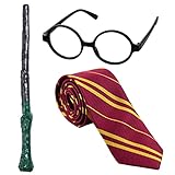 obmwang Wizard Costume Set Novelty Wizard Glasses Striped Tie and Magic Wand Cosplay Costumes Accessories for Halloween, Themed Party, Birthday