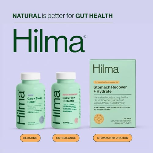 Image of Hilma Pre and Probiotic with Herbs, 60 Vegan Capsules | Herbal Digestive Support, Prebiotics and Probiotics, Chicory Inulin, Ginger, Ajwain, Gas and Bloating Relief for Women & Men