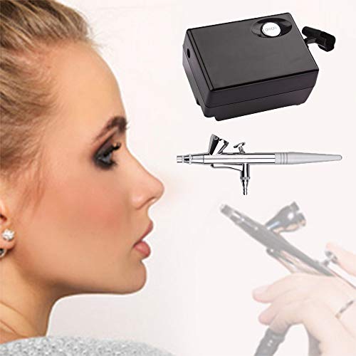 Airbrush Kit Jaywayne Airbrush Makeup Set for Face Paint Air Brush with Mini Compressor 0.4mm Needle and Nozzle Nail Body Paint SP16 (Black)