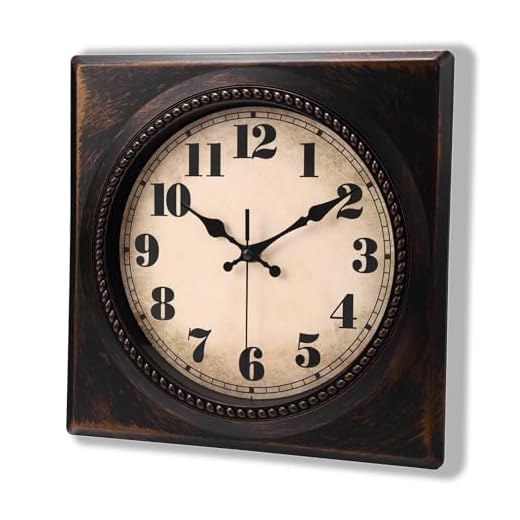 Wall Clock Vintage 1950s Style - Square Retro 12 Inch Wall Clocks Battery Operated for Kitchen Home Decor,Bronze