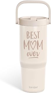 Mom Stainless Steel Straw Lid Tumbler 30oz with Carry Handle for Women, Best Mom Ever Insulated Travel Coffee Cup, Gift for Sports Outdoor Mother's Day Christma