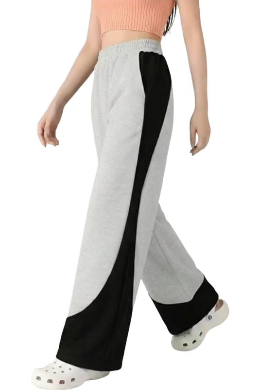 Image of Plain Women's Loose Fit Track Pants - Polycotton Joggers with Elastic Waistband & Side Pockets | Lower Comfortable for Gym, Running & Casual Wear