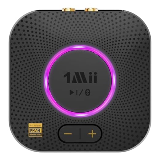 1Mii B06S+ LDAC Receptor Bluetooth 5.3 HiFi, Adaptador Audio Bluetooth con aptX Baja Latencia & HD, Salida RCA/AUX 3.5mm Jack, Control Volumen, 100ft Receptor de Largo Alcance para Estéreo Doméstico