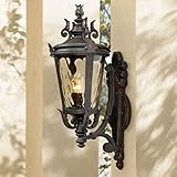 John Timberland Casa Marseille Vintage Outdoor Wall Light Fixture Veranda Bronze Scroll Frame 22' Champagne Hammered Glass for Exterior House Porch Patio Outside Deck Garage Yard Front Door