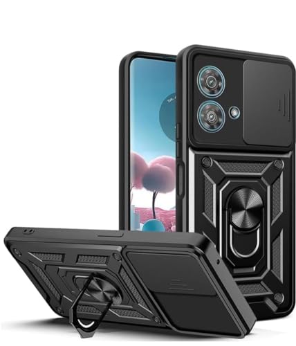 Image of 360 Protection | Rotate Ring Stand | Slider Camera Mobile Case Compatible with Motorola Edge 40neo Black