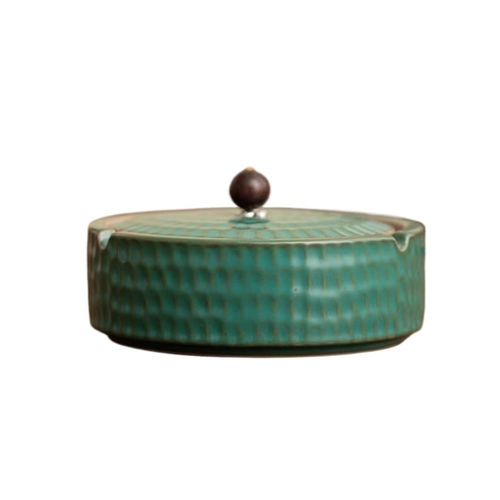 Smoking Accessories Ceramic Ashtray with Lid,Windproof,Ash Holder for Smokers(Blue)