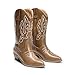 DREAM PAIRS Women's Cowboy Boots Mid Calf Cowgirl Boots Embroidery Stitched Western Boots,Size 8.5,Light Brown-Pu,DWUMMB2419