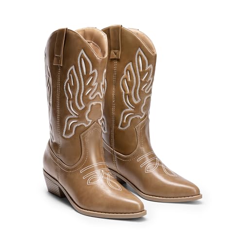 DREAM PAIRS Women's Cowboy Cowgirl Mid Calf Boots,Light Brown-Pu,8 by DREAM PAIRS - Used condition - Image 6