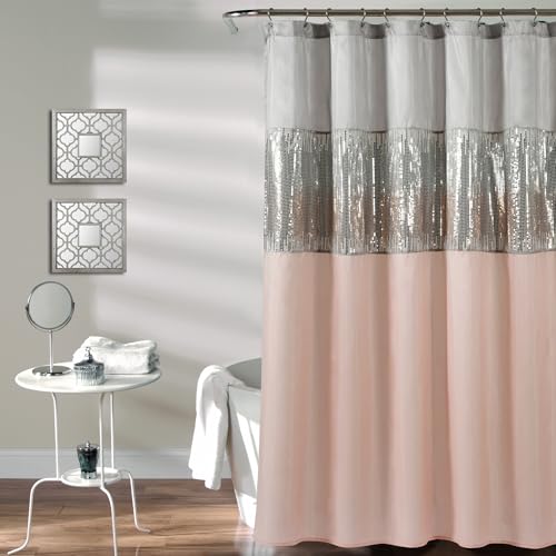 Rideau de douche tissu gris rose blush 183x183 Ciel Nocturne