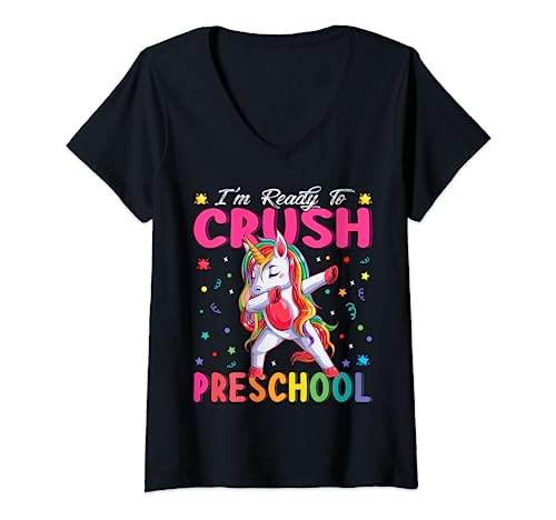 Mujer I'm Ready To Crush Preescolar Dabbing Unicorn Girls Camiseta Cuello V