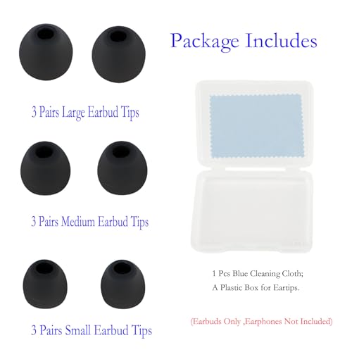 Image of Earbud Tips Replacement Earbud Tips Ear Bud Replacement Pieces Silicone Soft and Comfortable Fit for Inner Hole from 3.8mm - 5.1mm Earphones 9 Pairs S /M /L Gray-Black