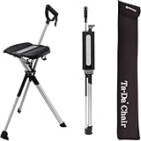 Ta-Da Chair Series 2 - Bastone da Trekking con Seduta, Sgabello Esterno Pieghevole e Robusto (Max 136kg), Telaio in Alluminio, Ideale per Escursionismo e Attività Outdoor - Nero, 82cm