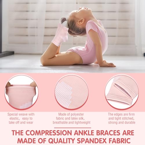 Image of Tarpop 2 Pairs Kids Ankle Brace Set Foot Support Stabilizer Wraps Protector Guard Knitted Ankle Sleeve Sock Support Compression Socks for Injury Prevention(Pale Pink,Medium)