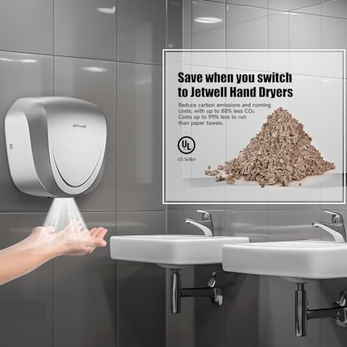 JETWELL 2Pack UL Approved Power Commercial Hand Dryer, HEPA Filter High Speed Automatic Warm Wind Stainless Steel Cover AC110V-130V