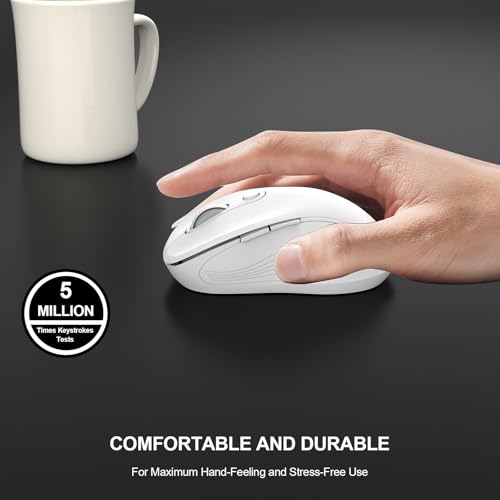 Image of WisFox 2.4G Wireless Mouse for Laptop, Ergonomic Computer Mouse with USB Receiver and Type-C Adapter, 3 Adjustable Levels DPI, 6 Button Cordless Wireless Mice (Pure White)
