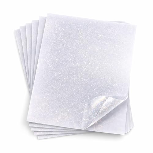 Sandy Glitter Clear Vinyl Sticker Paper 3D Glitter Self Adhesive Waterproof Glitter Overlay Film 25 Sheets 8.5' X11'' Holographic Overlay Sheets