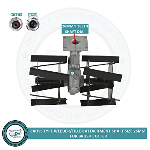 Image of DVI Rotary Weeder Attachment Cross Type Suitable for Any Type of Brush Cutter(2 Stroke /4 Stroke) 9 Teeth SPILINE Used for Weeding in Agriculture (for 26MM 9 Teeth SPILINE Shaft)