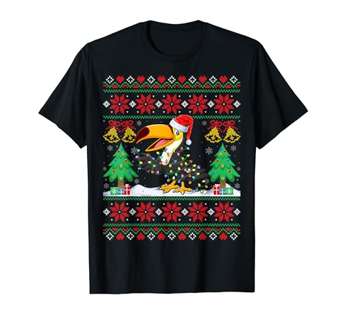 Toucan Wearing Santa Hat Xmas Lights Toucan Ugly Christmas Camiseta