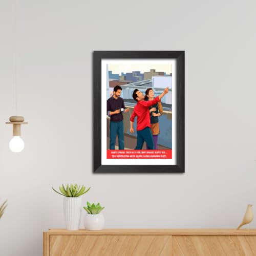 Image of TenorArts Bareilly ki Barfi Quotes Poster Bollywood Movie Vector Art Vector Art Posters Photo Framed Painting With Black Wooden Textures (12inches x 9inches)