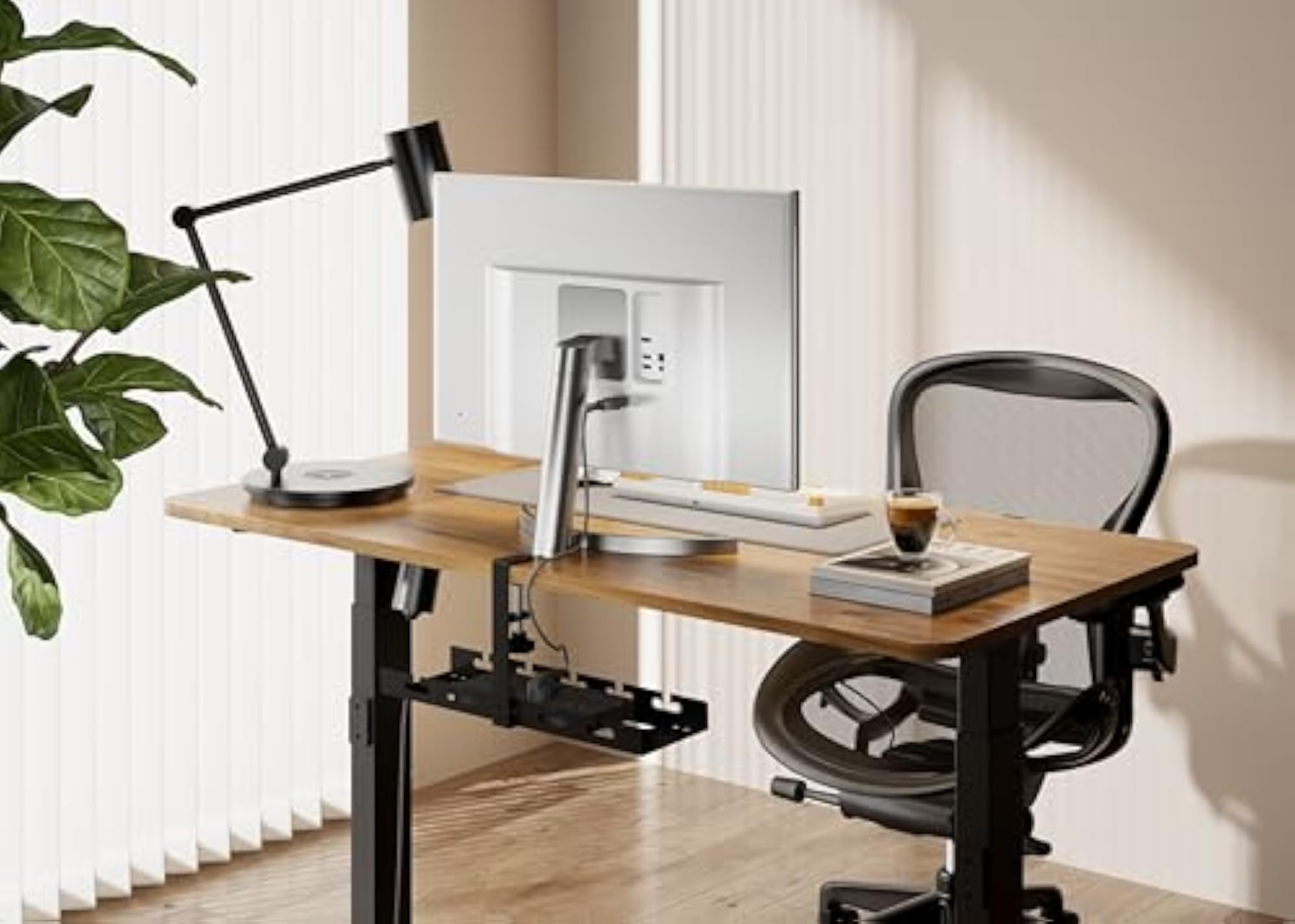 Clamp-on Under Desk Cable Tray for Wire Management