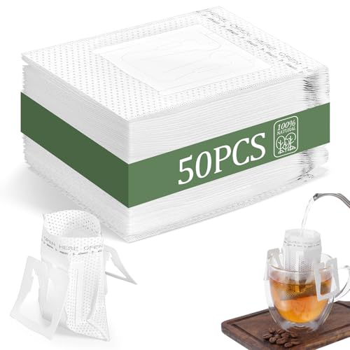 KFHENSOMR 50 bolsas de filtro de café portátiles con diseño de oreja colgante, bolsa de filtro de café desechable de una sola porción, perfecta para mochileros, viajes, oficina, hogar, al aire libre
