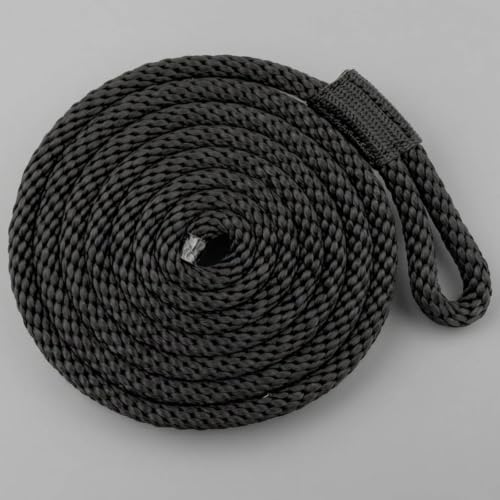 MERIGLARE Marine Mooring Rope Corde d'Amarrage Ligne d'ancrage Bout d'Amarrage Cordage Utilitaire Nylon Tressé Double avec Boucle Épissée et Renfort à, Noir, 9mm D Épaisseur 1.98m