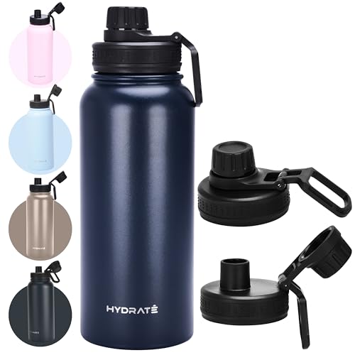 Hydrate Stainless Steel Water Bottle Insulated - 1L - Leak-Proof Design and Convenient Handle - Thermal Water Bottle Metal - Double Vacuum Insulation for School, Work, or Adventure - Navy Blue