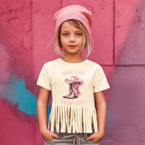 Image of Girls Western Shirt Cowgirls Embroidered Country Concert T Shirt Graphic Horseback Rider Tassel Fringe Tee Tops