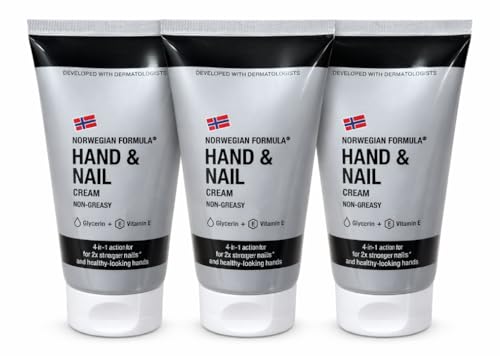 Norwegian Formula Hand & Nail Cream 75ml (Pack of 3) – Non-Greasy Moisturising Hand Cream with Glycerin & Vitamin E for Dry Hands & Stronger Nails